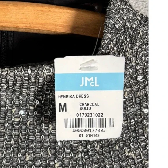 J McLaughlin Henrika Dress Women's Size M Charcoal Sequin Sparkle Sheath Tweed - Picture 13 of 16